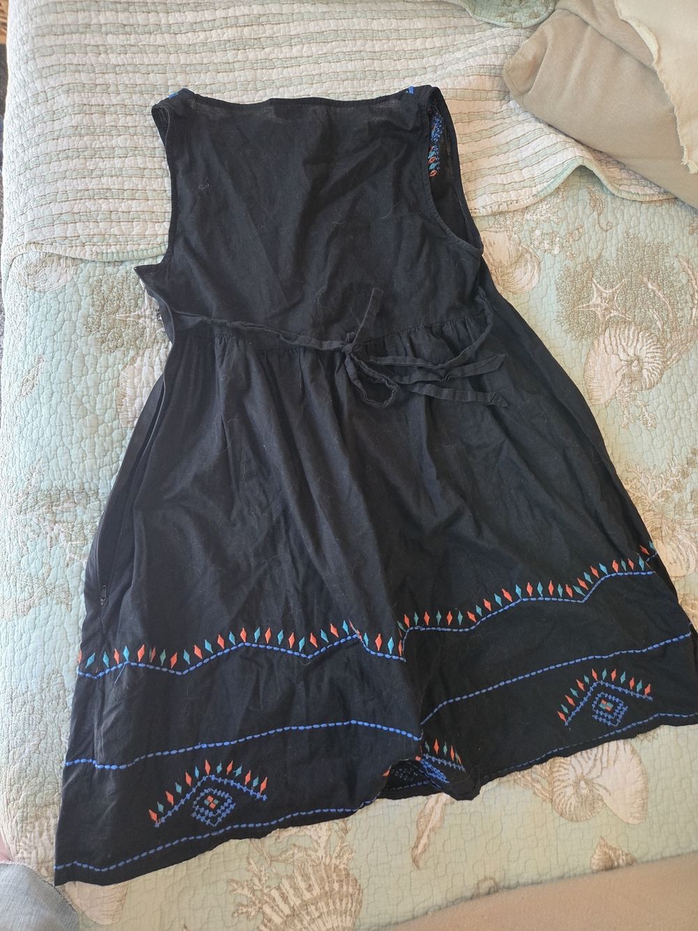 Topshop Black Sleeveless Embroidered Shift Dress with Blue and Orange Accents - Picture 5 of 8